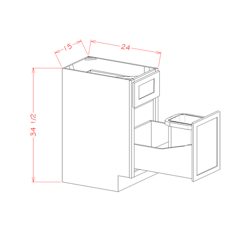 White Shaker Trash Base Cabinet 15"