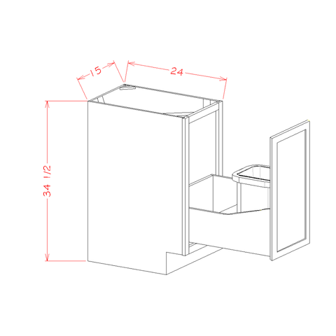 White Shaker Full Height Trash Base Cabinet 15"