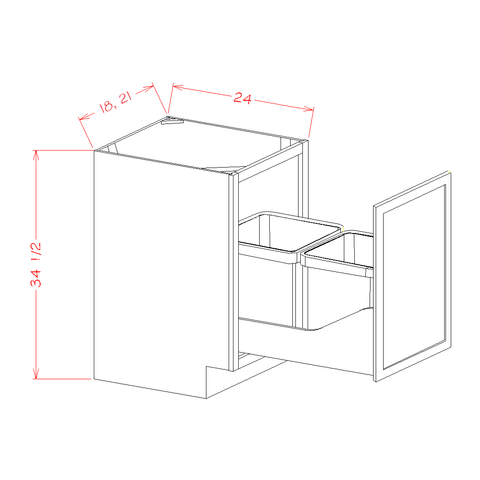 White Shaker Full Height Trash Base Cabinet 21"