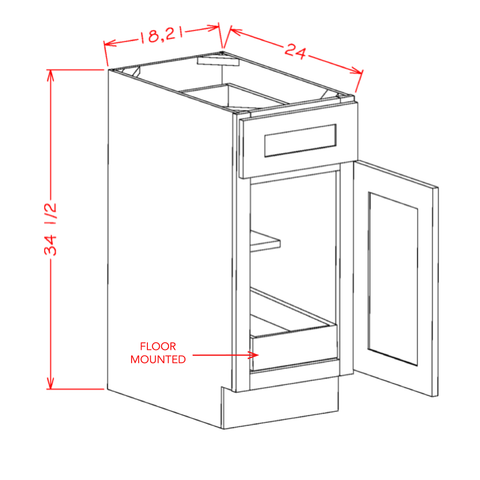 White Shaker Base Cabinet With Roll Out Tray 21"