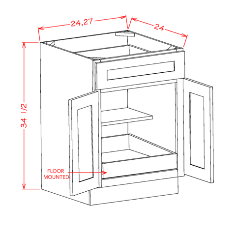 White Shaker Base Cabinet With Roll Out Tray 27"