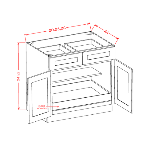 Shaker Base Cabinet With Roll Out Tray 33"