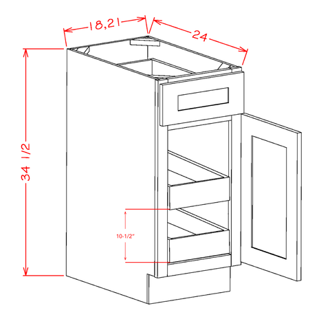 White Shaker Base Cabinet With 2 Roll Out Trays 21"