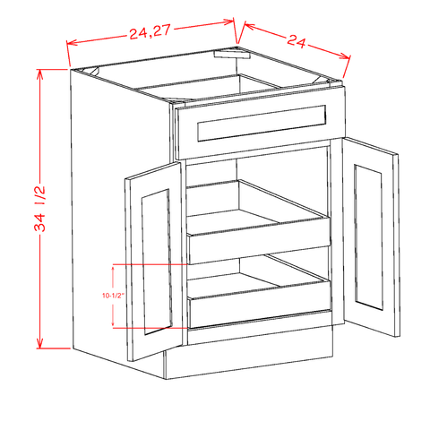 White Shaker Base Cabinet With 2 Roll Out Trays 27"