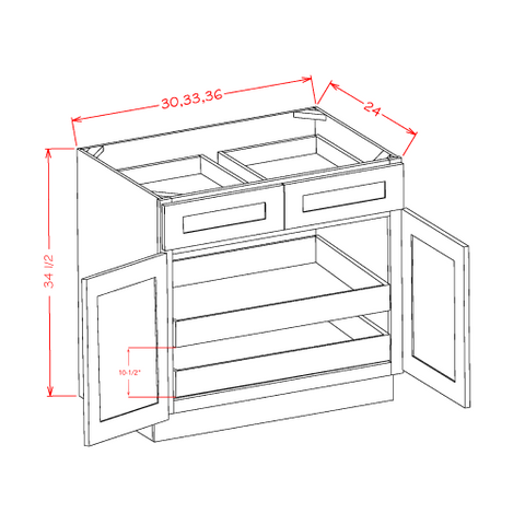 White Shaker Base Cabinet With 2 Roll Out Trays 30"