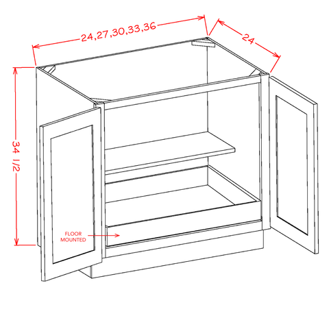 Shaker Full Height Base Cabinet With Roll Out Tray 36"