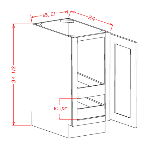 Shaker Full Height Base Cabinet With 2 Roll Out Trays 21"