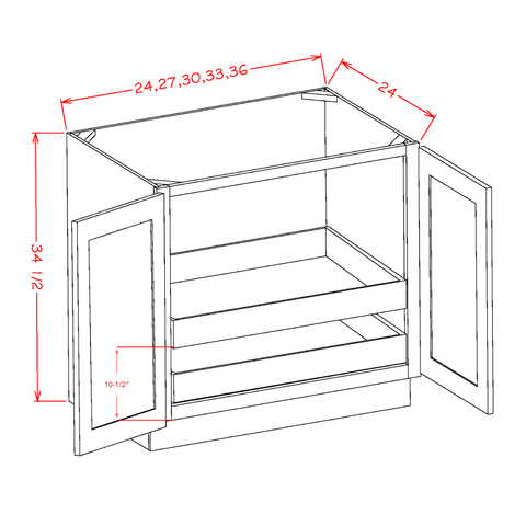 Shaker Full Height Base Cabinet With 2 Roll Out Trays 27"