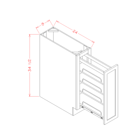 White Shaker Full Height Pullout Base Cabinet 9"