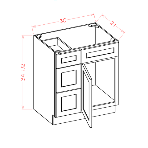 Shaker Vanity Combo Base Cabinet Left 36"