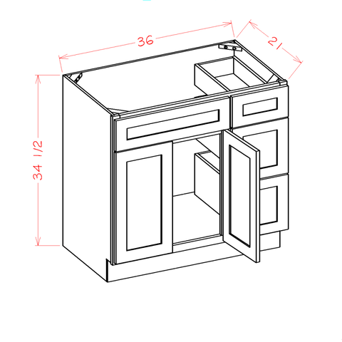 Shaker Vanity Combo Base Cabinet Right 36"