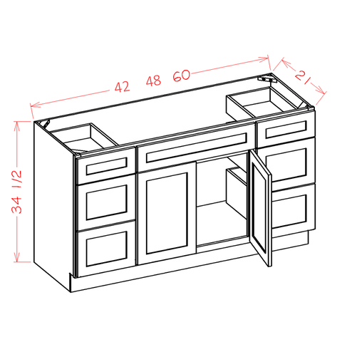 Shaker Vanity Combo Double Drawer Base Cabinet 48"