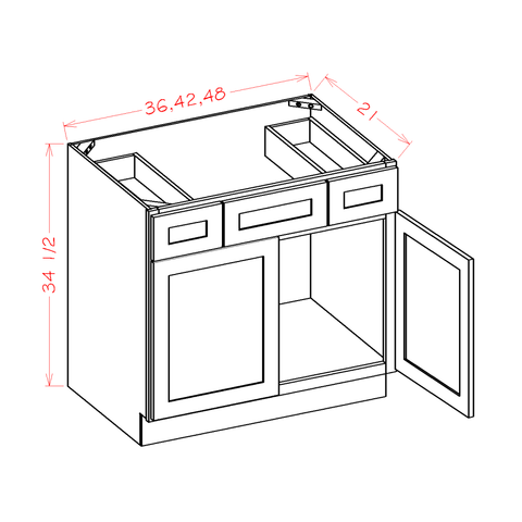 Shaker Vanity Combo Base Cabinet 42"