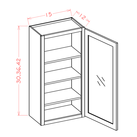 Shaker Wall Glass Cabinet 15"W X 36"H