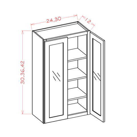 Shaker Wall Glass Cabinet 24"W X 42"H