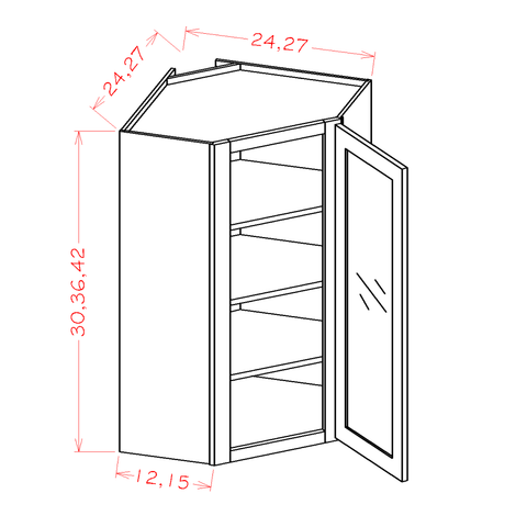 Shaker Diagonal Wall Glass Cabinet 24"W X 36"H