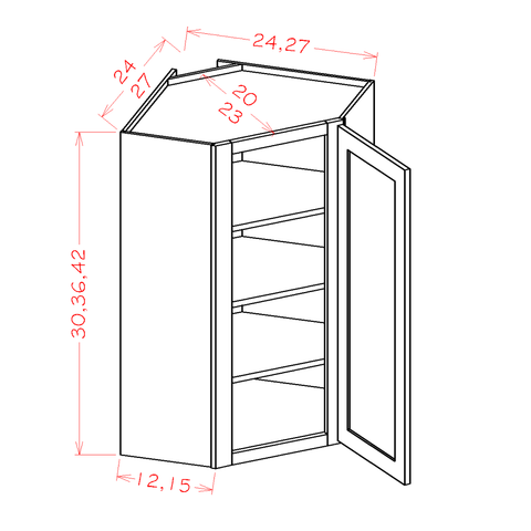 Shaker Diagonal Corner Wall Cabinet 24"W X 36"H